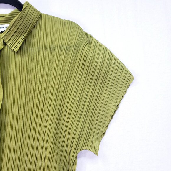 Jason Wu Collection Women's Extended Shoulder Button Up Blouse Green Size L - Picture 9 of 14